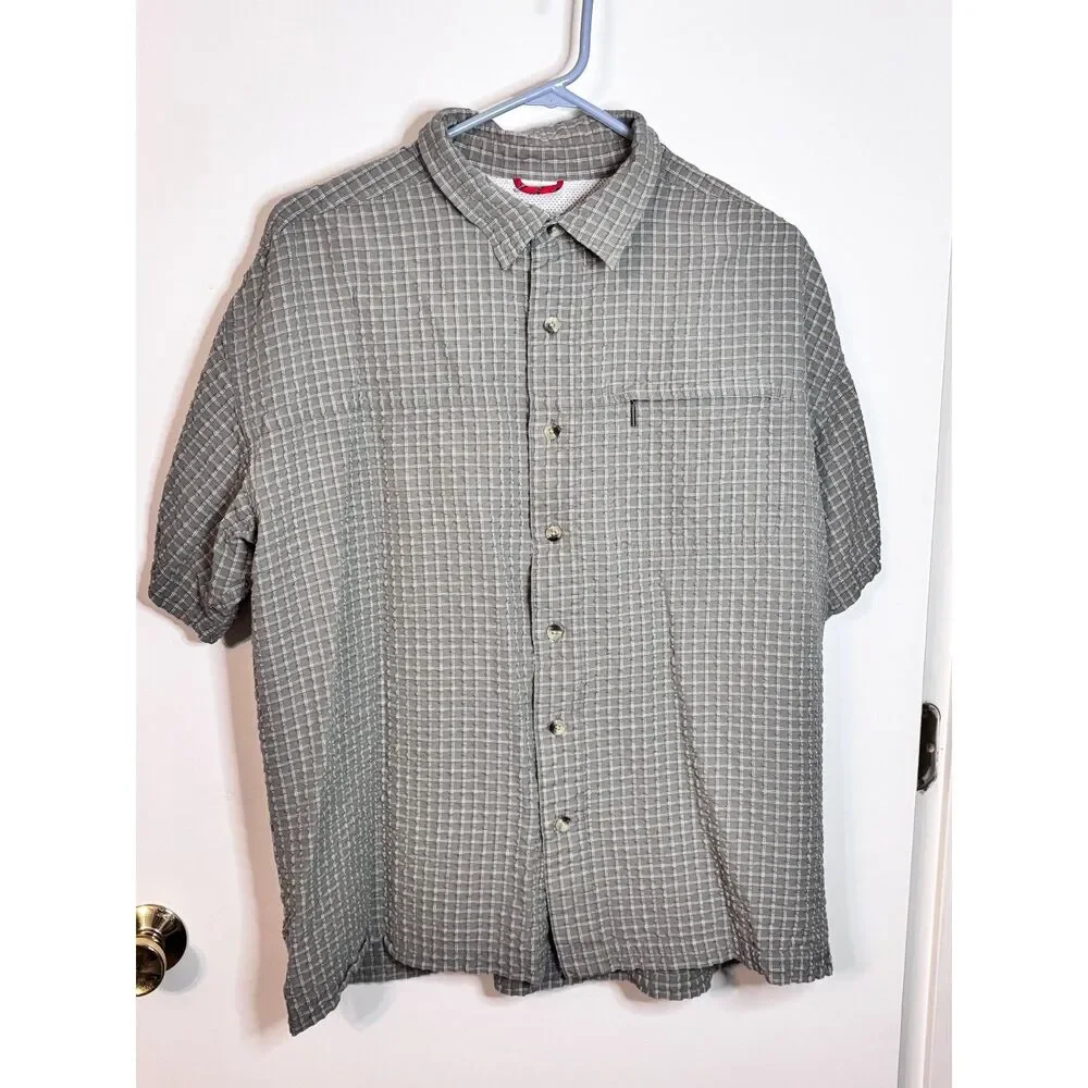 The North Face Green Khaki Plaid Short Sleeve Shirt Men’s XL Hiking Outdoor